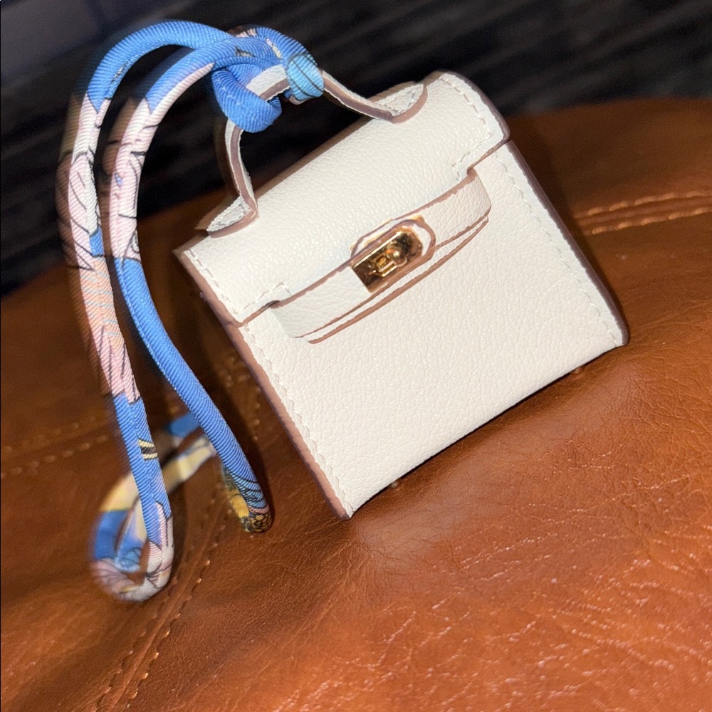 Mini BIRKIN Hermes Alike Leather Key chain/Bag charm (super cute) WHITE NEW